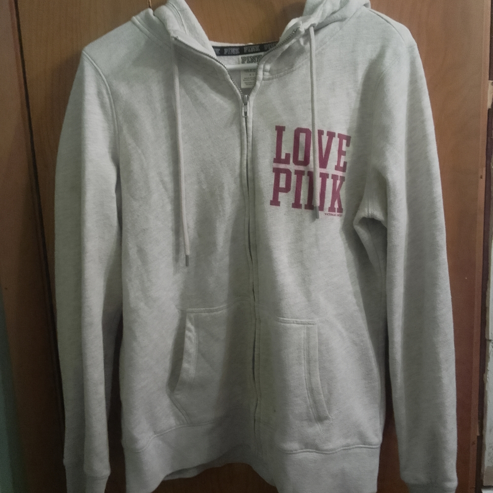 PINK‎ Victoria's Secret With 5 Th & Ocean Collection Light Gray Zip-Up Hoodie
